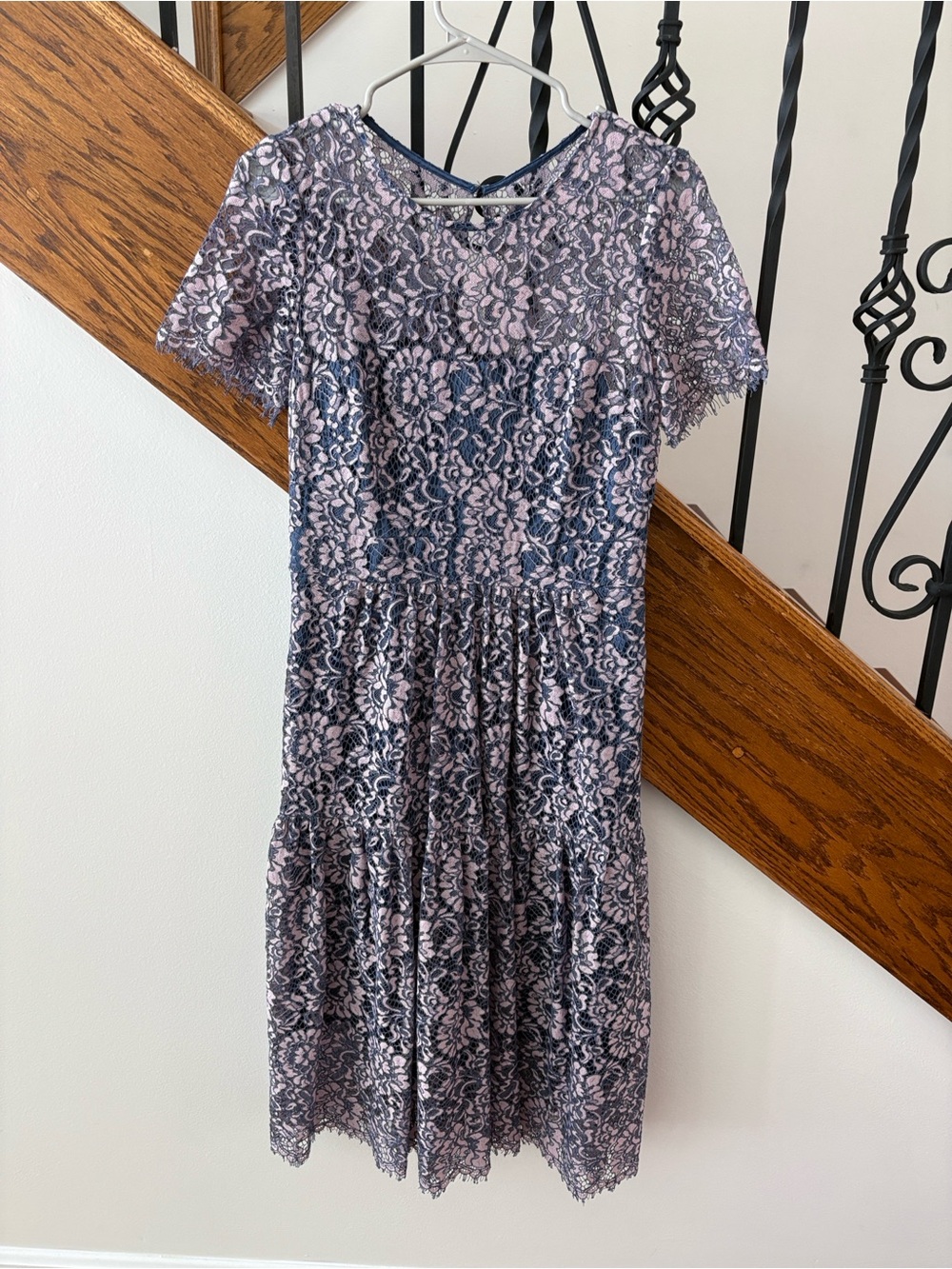 Eliza J Navy and Pink Lace Midi Dress
